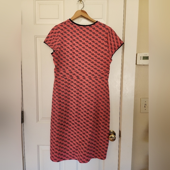 Boden Size 12 Midi Dress Sunset Parasol Print Coral&navy Short Sleeve Summer - Picture 5 of 9